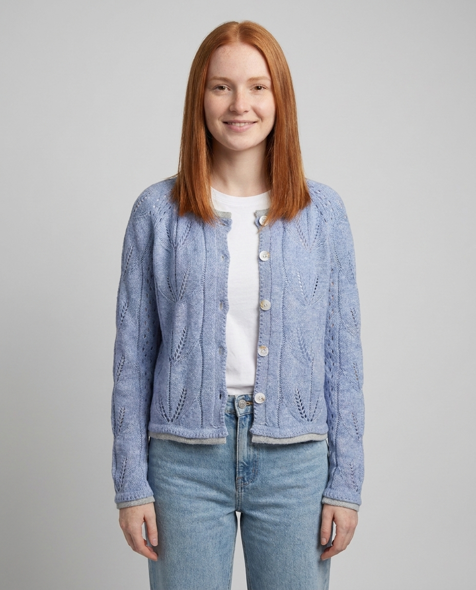 Cozy Hollow-Out Knit Cardigan for Fall - Blue master