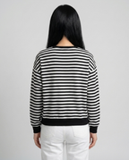 Playful Contrast Trim Sweatshirt for Fall - Black And White back