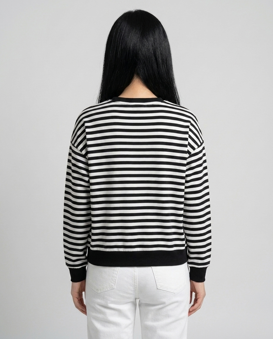 Playful Contrast Trim Sweatshirt for Fall - Black And White back