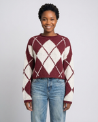 Feminine Argyle Pattern Sweater for Fall - Red front