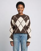 Feminine Argyle Pattern Sweater for Fall - Brown front