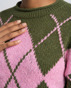 Feminine Argyle Pattern Sweater for Fall - Green fabric1