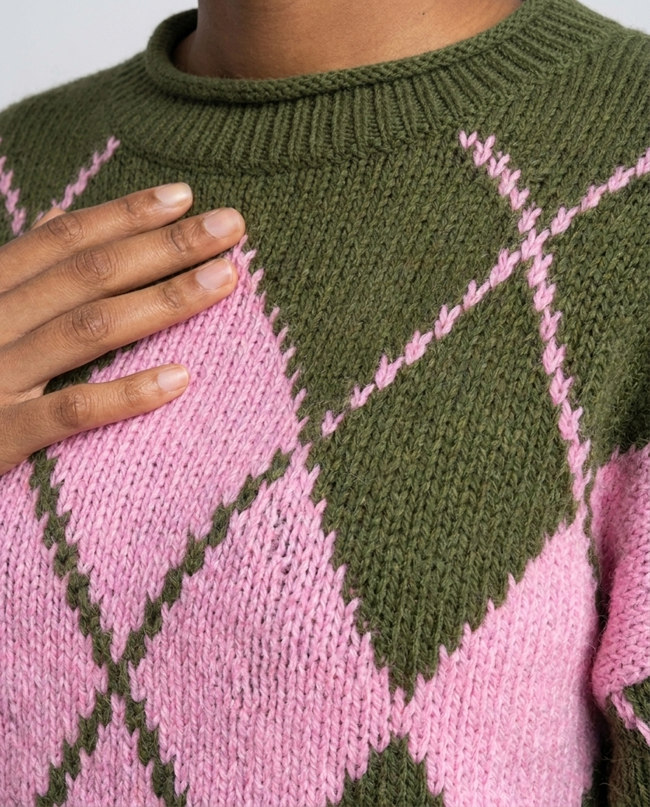 Feminine Argyle Pattern Sweater for Fall - Green fabric1