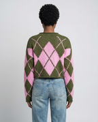 Feminine Argyle Pattern Sweater for Fall - Green back