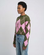 Feminine Argyle Pattern Sweater for Fall - Green side