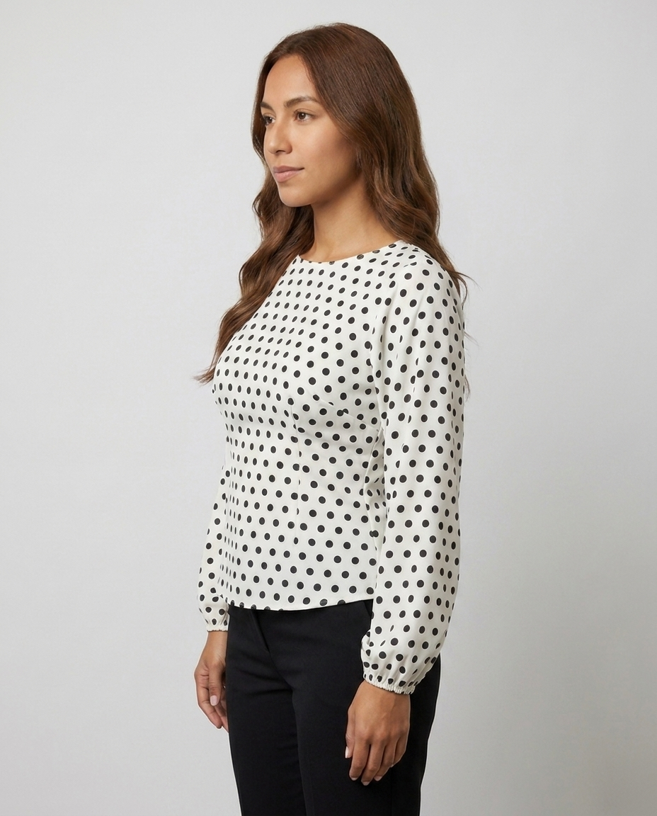 Chic Polka Dot Blouse for Everyday - White Polka Dots side