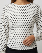 Chic Polka Dot Blouse for Everyday - White Polka Dots closeup