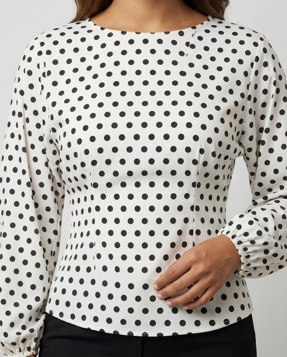 Chic Polka Dot Blouse for Everyday - White Polka Dots closeup