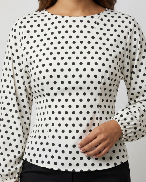 Chic Polka Dot Blouse for Everyday - White Polka Dots closeup