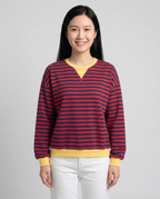 Playful Contrast Trim Sweatshirt for Fall - Blue Red front