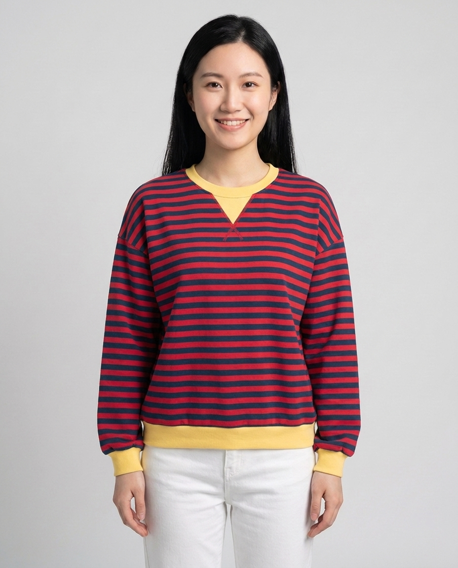 Playful Contrast Trim Sweatshirt for Fall - Blue Red front