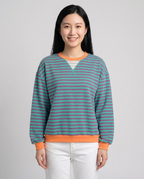 Playful Contrast Trim Sweatshirt for Fall - Blue Purple front