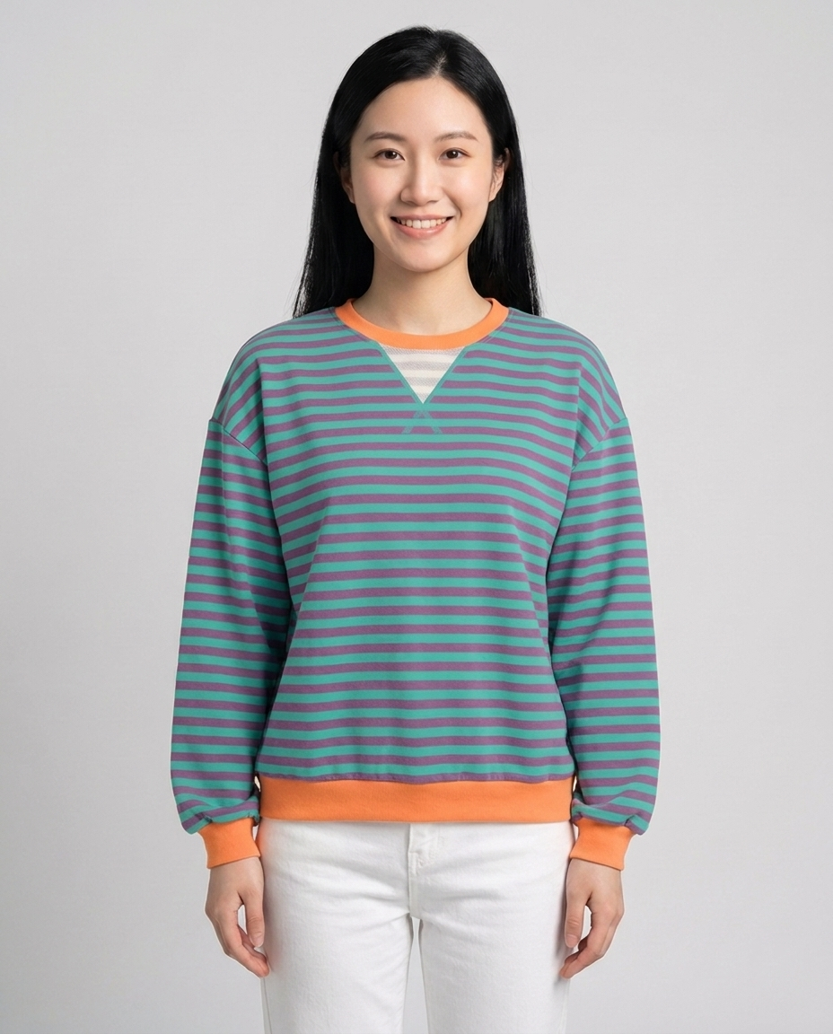 Playful Contrast Trim Sweatshirt for Fall - Blue Purple front