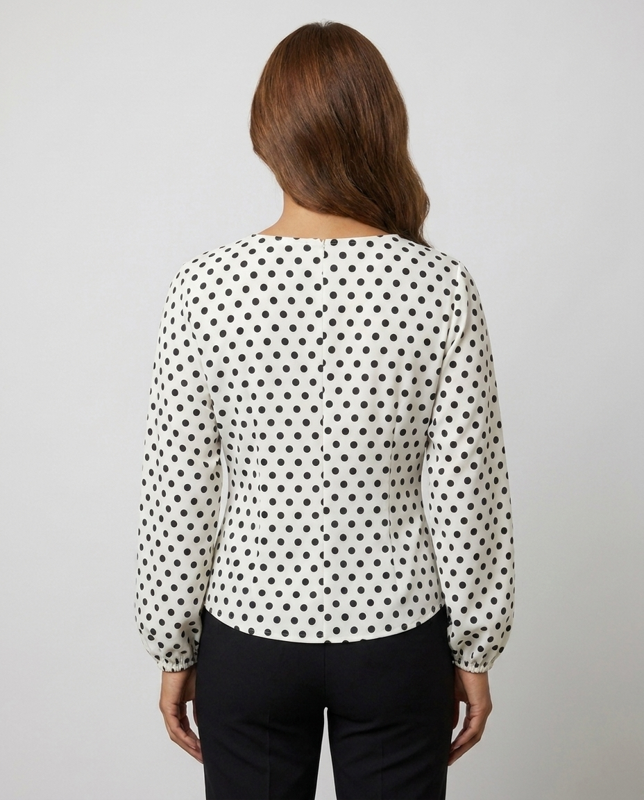 Chic Polka Dot Blouse for Everyday - White Polka Dots back