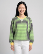 Playful Contrast Trim Sweatshirt for Fall - Green Purple front