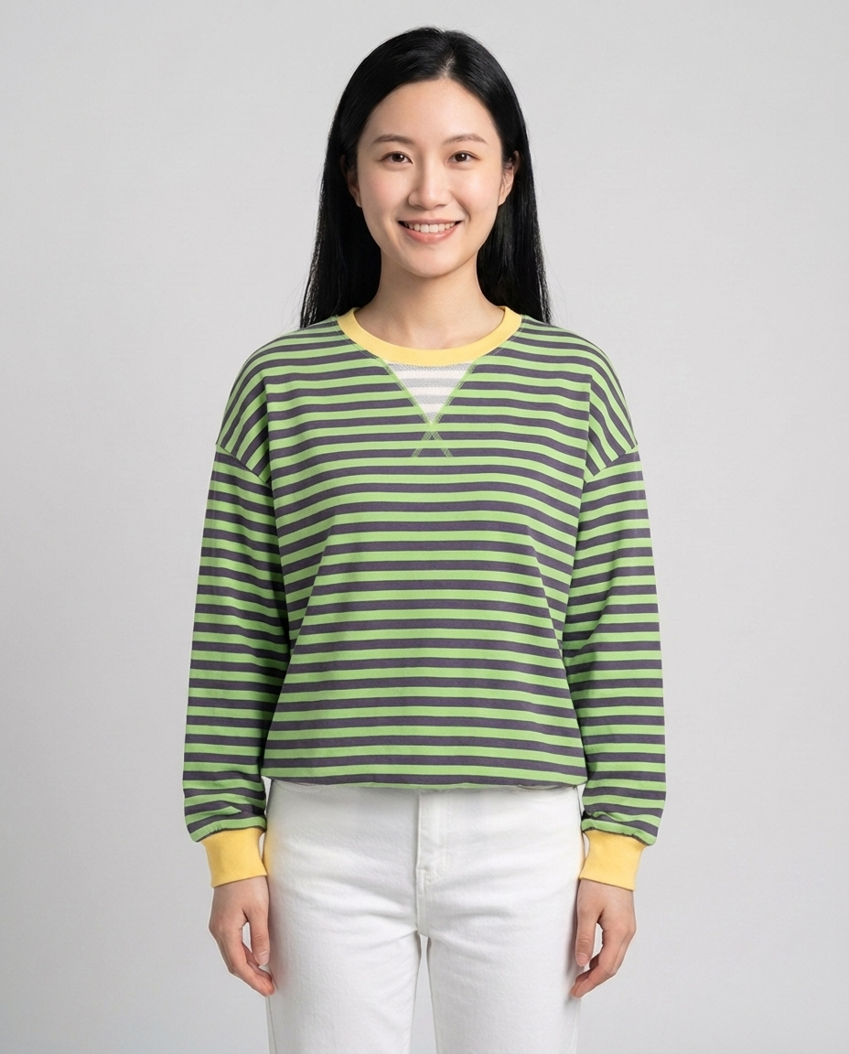 Playful Contrast Trim Sweatshirt for Fall - Green Purple front