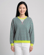 Playful Contrast Trim Sweatshirt for Fall - Green Powder front