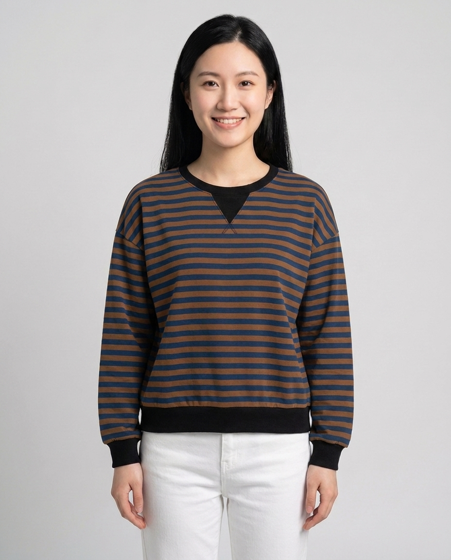 Playful Contrast Trim Sweatshirt for Fall - Blue Coffee front