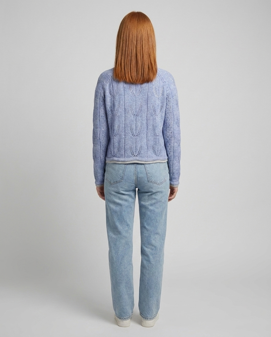 Cozy Hollow-Out Knit Cardigan for Fall - Blue back