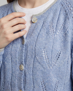 Cozy Hollow-Out Knit Cardigan for Fall - Blue fabric1