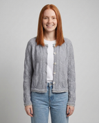Cozy Hollow-Out Knit Cardigan for Fall - Grey front