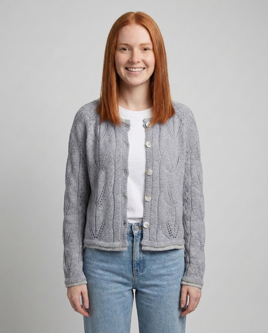 Cozy Hollow-Out Knit Cardigan for Fall - Grey front