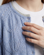 Cozy Hollow-Out Knit Cardigan for Fall - Blue fabric2