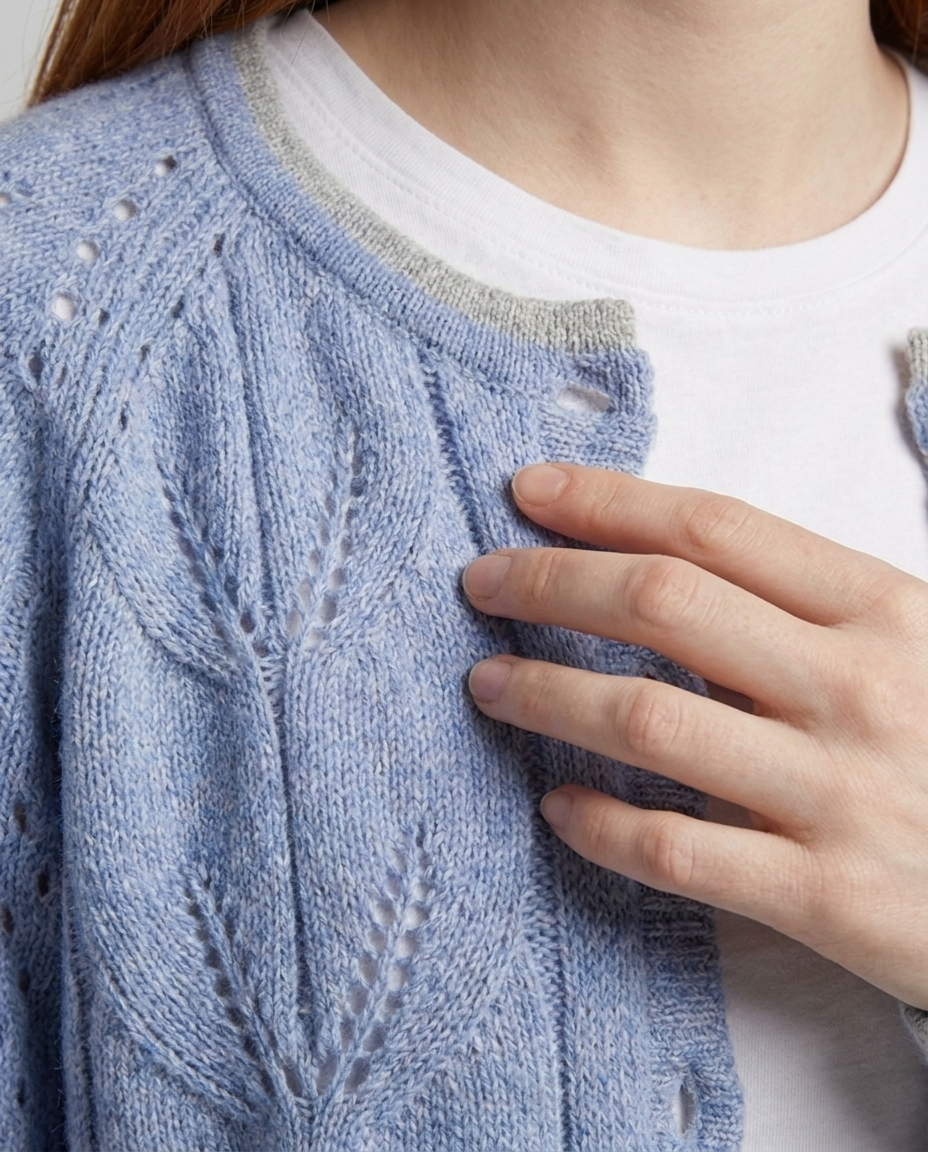 Cozy Hollow-Out Knit Cardigan for Fall - Blue fabric2