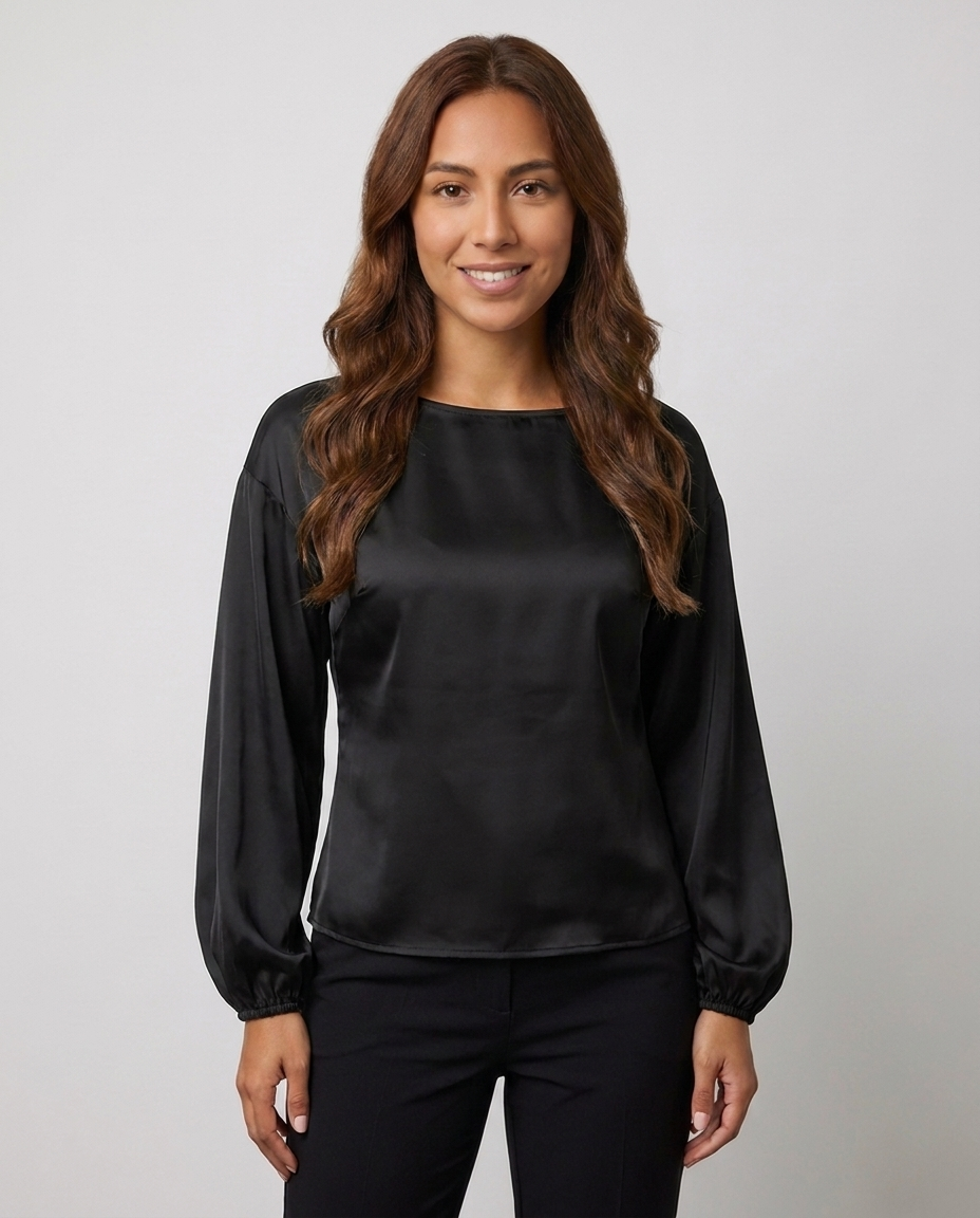 Chic Polka Dot Blouse for Everyday - Black front