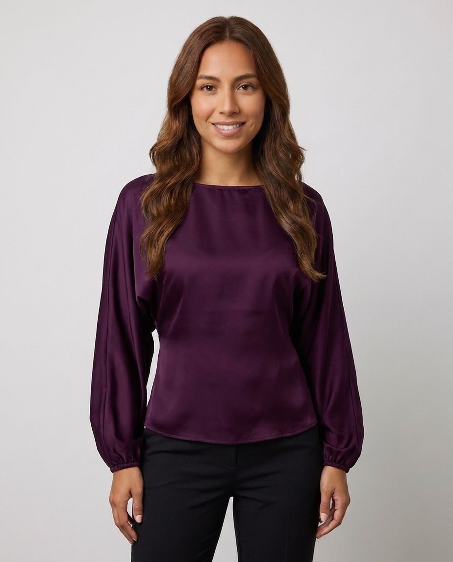Chic Polka Dot Blouse for Everyday - Dark Purple front