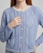 Cozy Hollow-Out Knit Cardigan for Fall - Blue closeup
