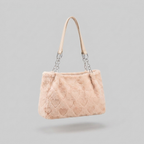 Fluffy Heart-Patterned Plush Shoulder Bag - front - light grey studio