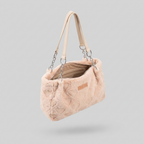 Fluffy Heart-Patterned Plush Shoulder Bag - open34 - light grey studio