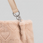 Fluffy Heart-Patterned Plush Shoulder Bag - handle - light grey studio