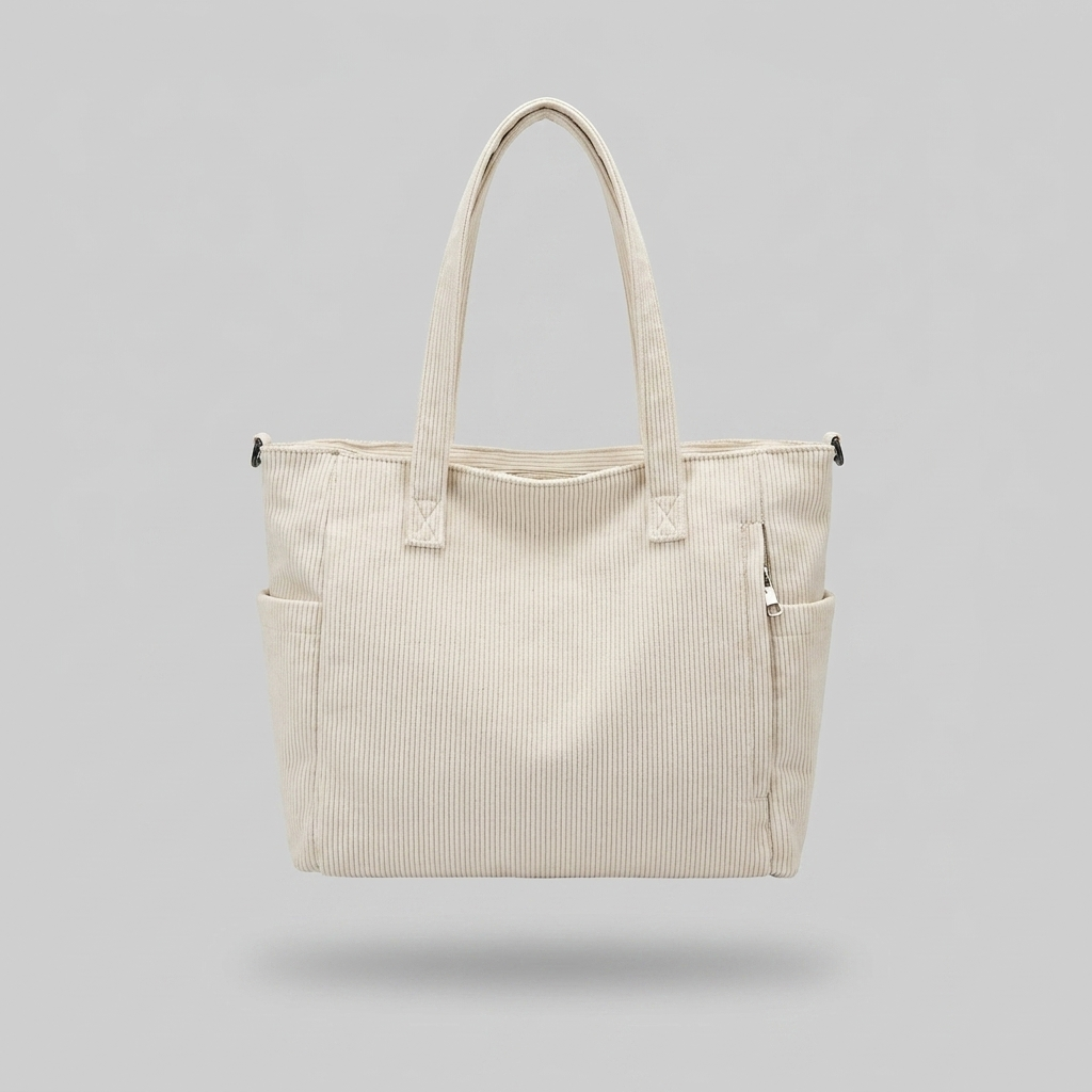 Corduroy Solid Color Shoulder Bag - front - light grey studio