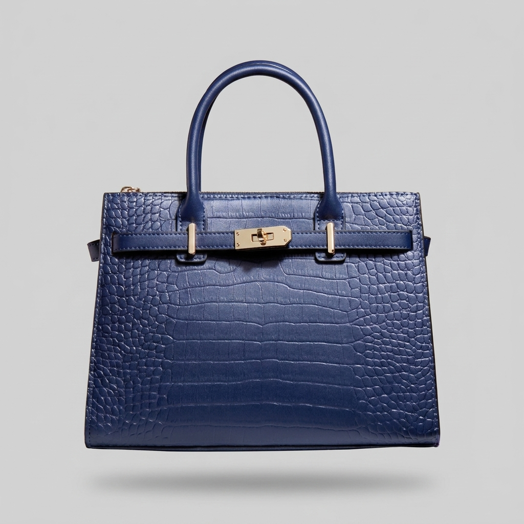 Crocodile Embossed PU Leather Top Handle Bag - front - light grey studio