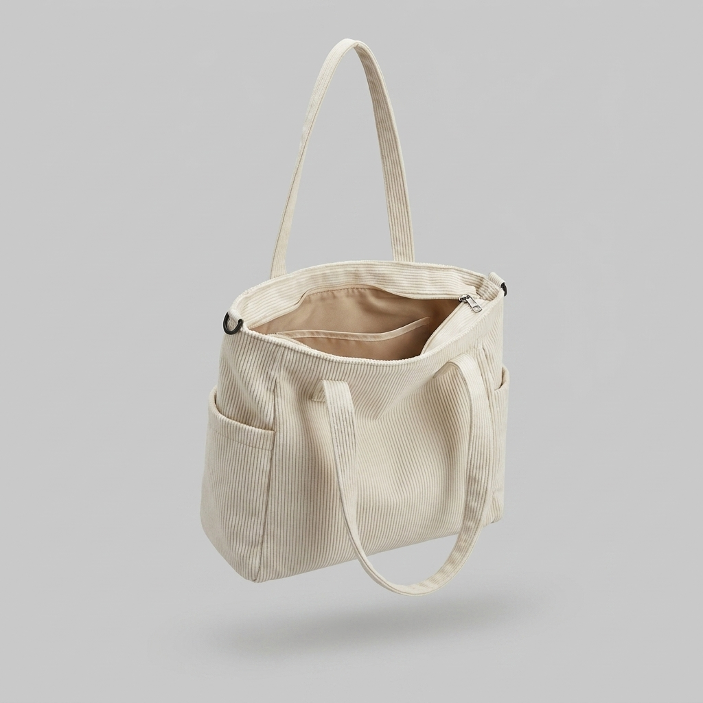 Corduroy Solid Color Shoulder Bag - open34 - light grey studio