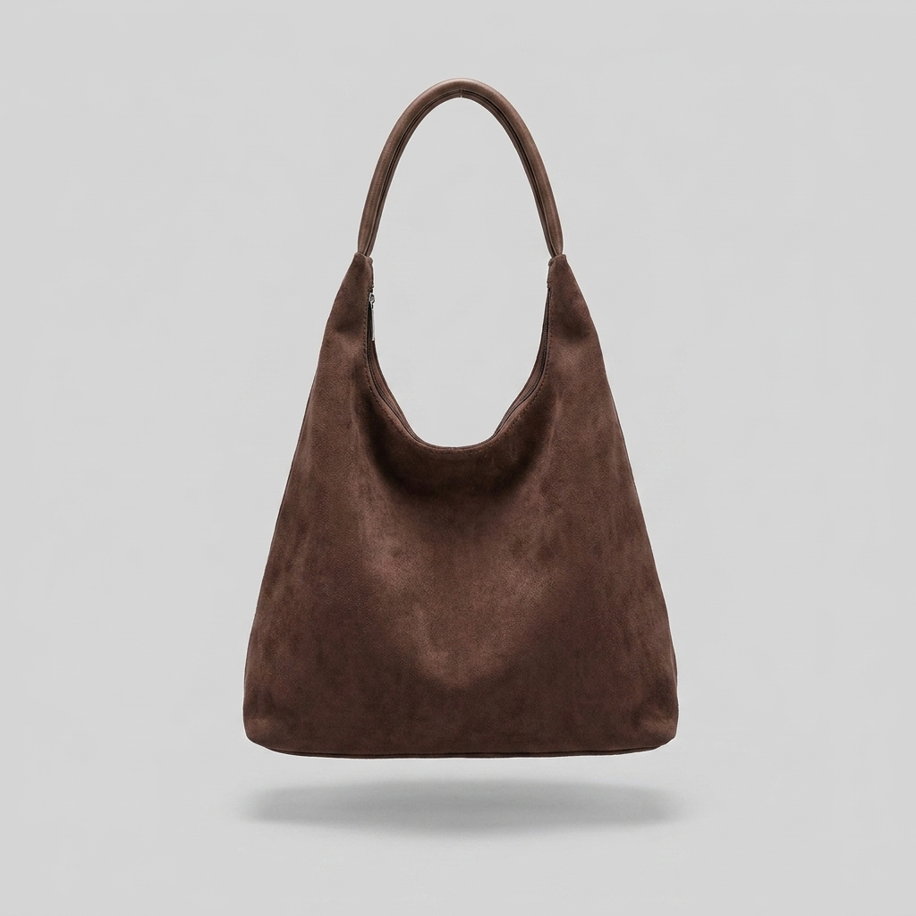 Chic Solid Color Suede Shoulder Bag - front - light grey studio