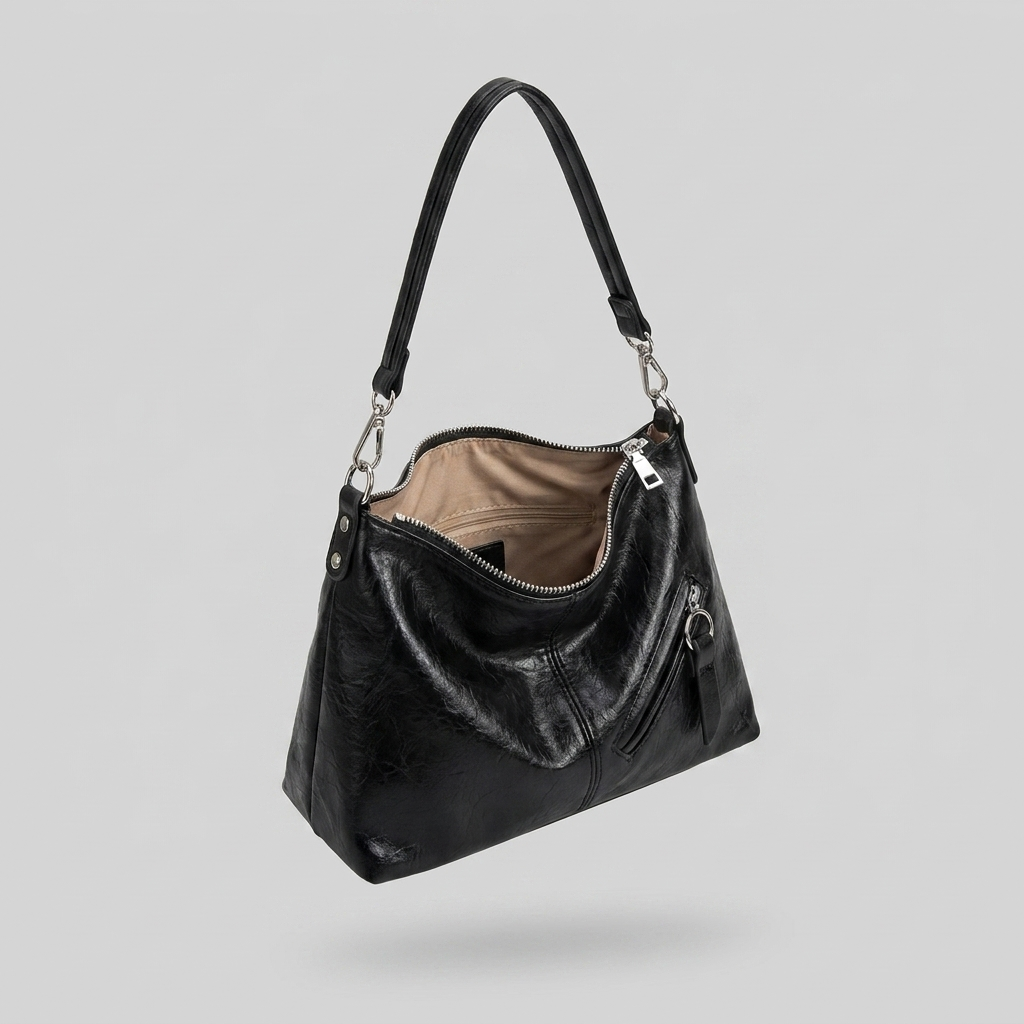 Bonnie Bold PU Leather Shoulder Bag - open34 - light grey studio