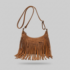 Brooke Chic Suede Fringe Shoulder Bag - front - light grey studio