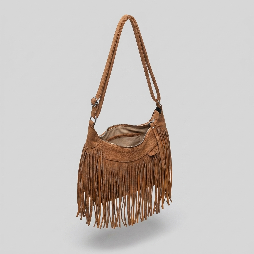 Brooke Chic Suede Fringe Shoulder Bag - open34 - light grey studio
