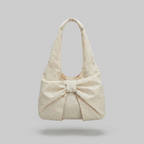 Cheyenne Timeless Ruched Bow Shoulder Bag - front - light grey studio