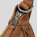 Brooke Chic Suede Fringe Shoulder Bag - hardware - light grey studio