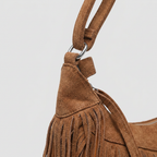 Brooke Chic Suede Fringe Shoulder Bag - handle - light grey studio