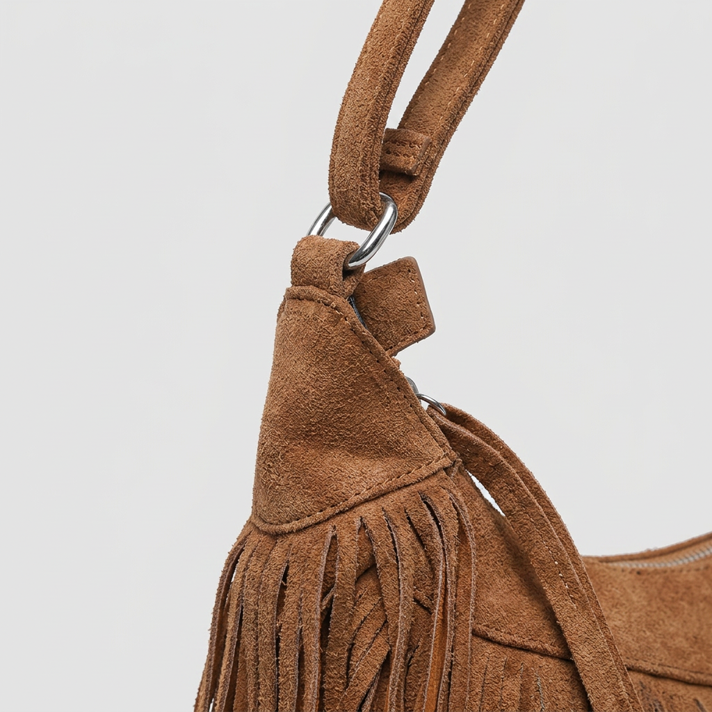 Brooke Chic Suede Fringe Shoulder Bag - handle - light grey studio
