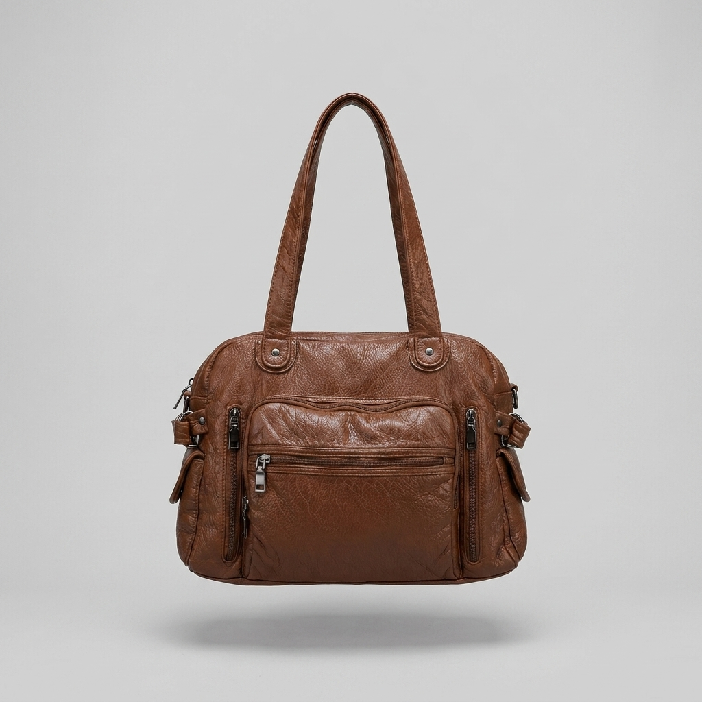 Bella Timeless Multi Pocket Shoulder Bag - brown - front - light grey studio
