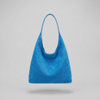 Chic Solid Color Suede Shoulder Bag - sky blue - front - light grey studio