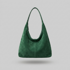 Chic Solid Color Suede Shoulder Bag - green - front - light grey studio
