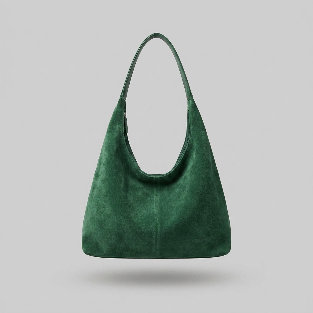 Chic Solid Color Suede Shoulder Bag - green - front - light grey studio