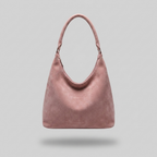 Chic Solid Color Suede Shoulder Bag - dusty pink - front - light grey studio